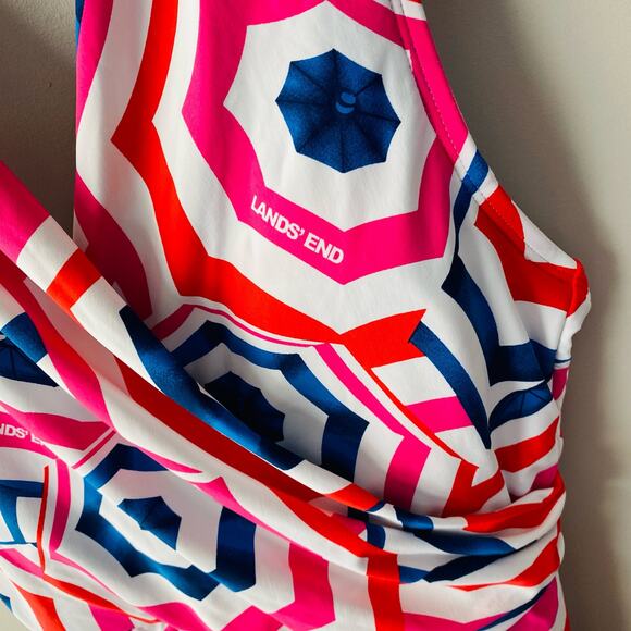 Lands End pink/red/white design swim dress (Size: 8) - Picture 4 of 5